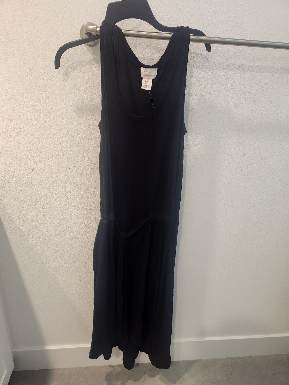 Andrea Jovine Soft Sleeveless High Low Black Dress With Tie